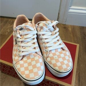 Vans Peach & White Checkerboard Low Top Sneakers